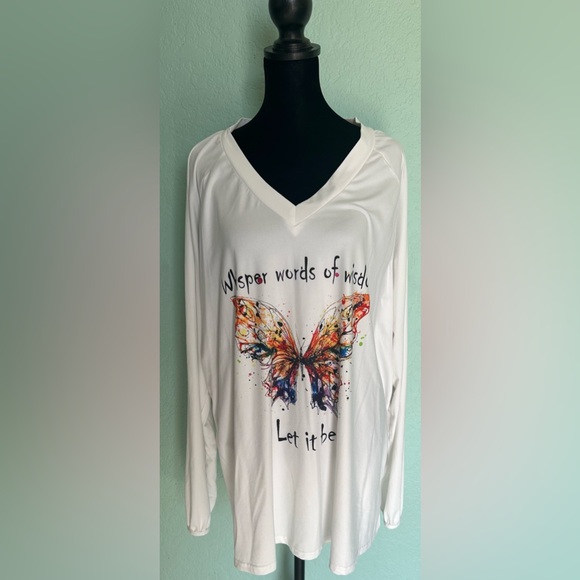 Tops - Women's White Butterfly Top